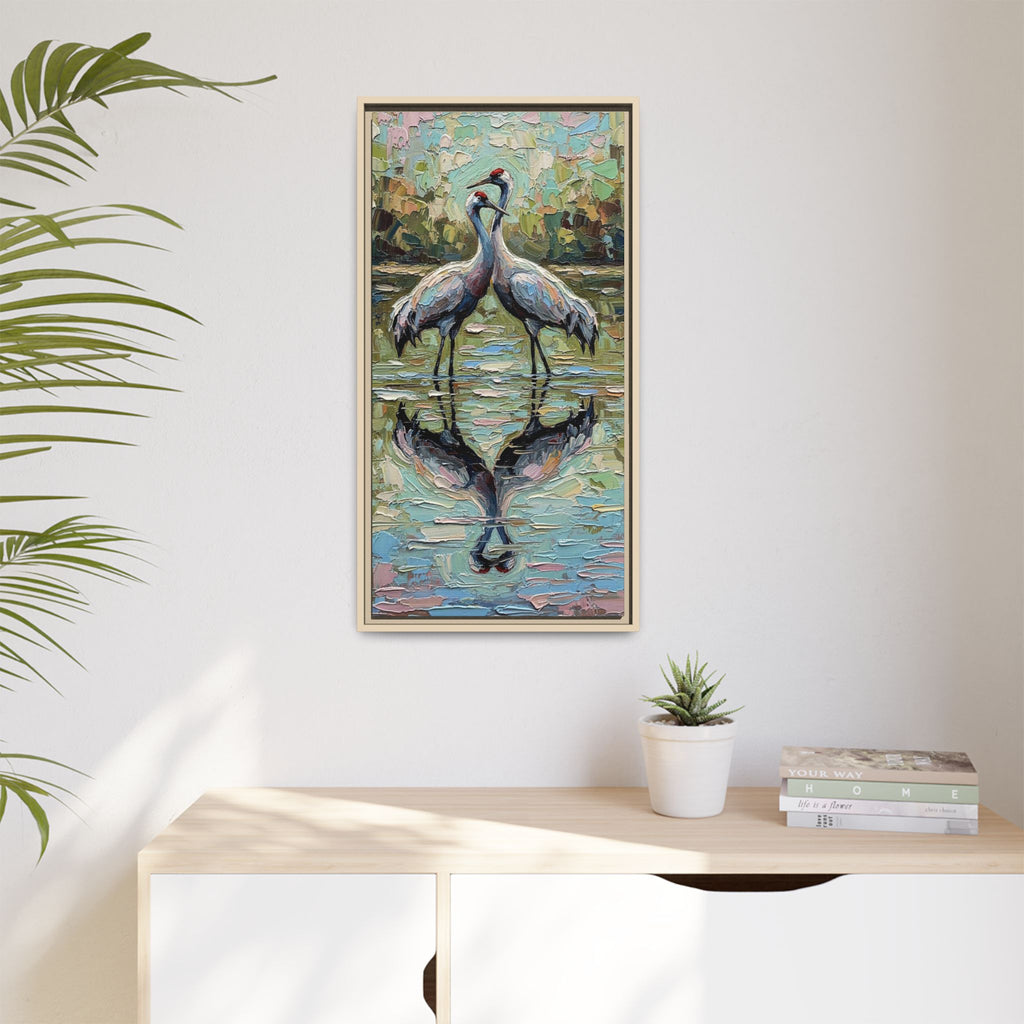 Framed Brolga Reflection Canvas Art