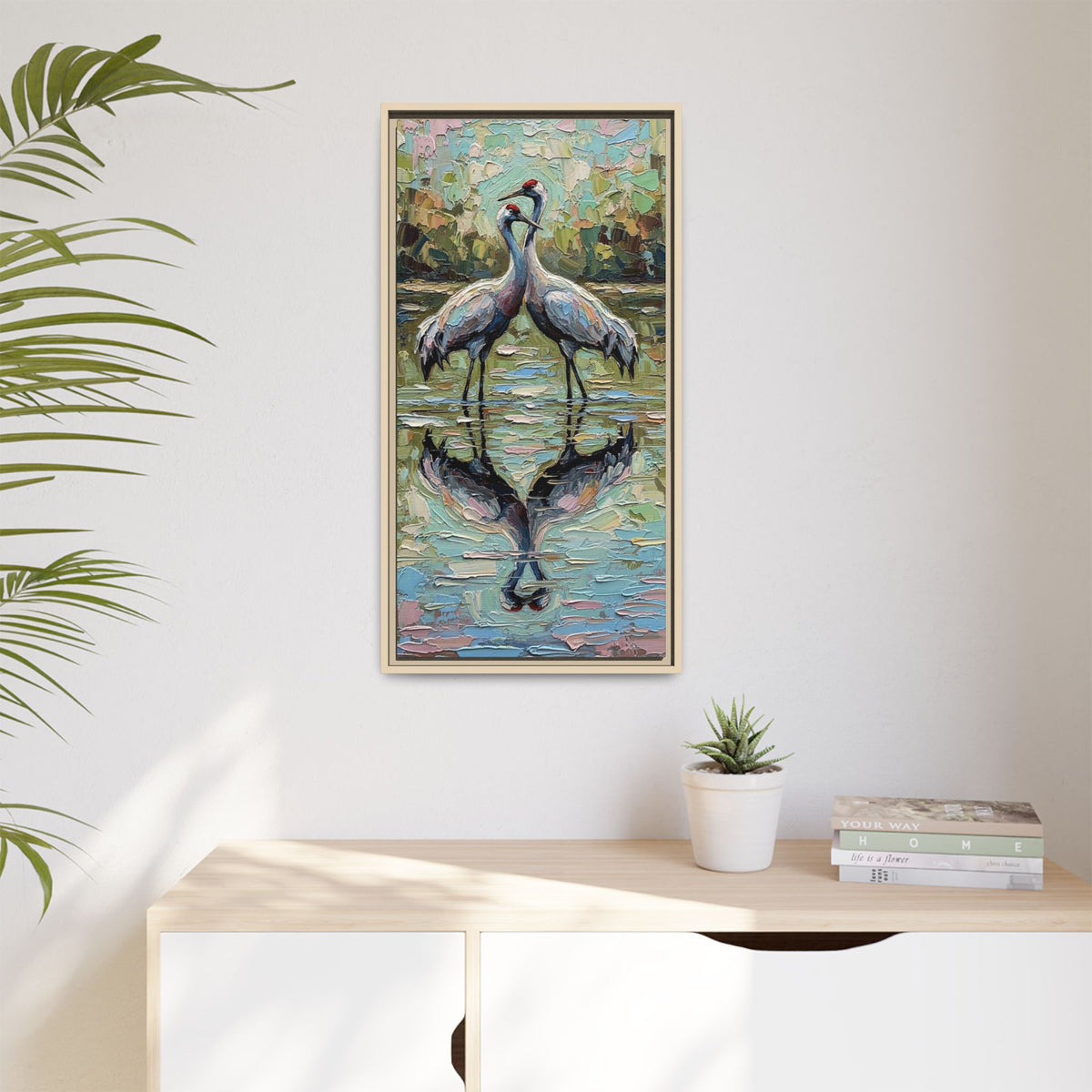 Framed Brolga Reflection Canvas Art