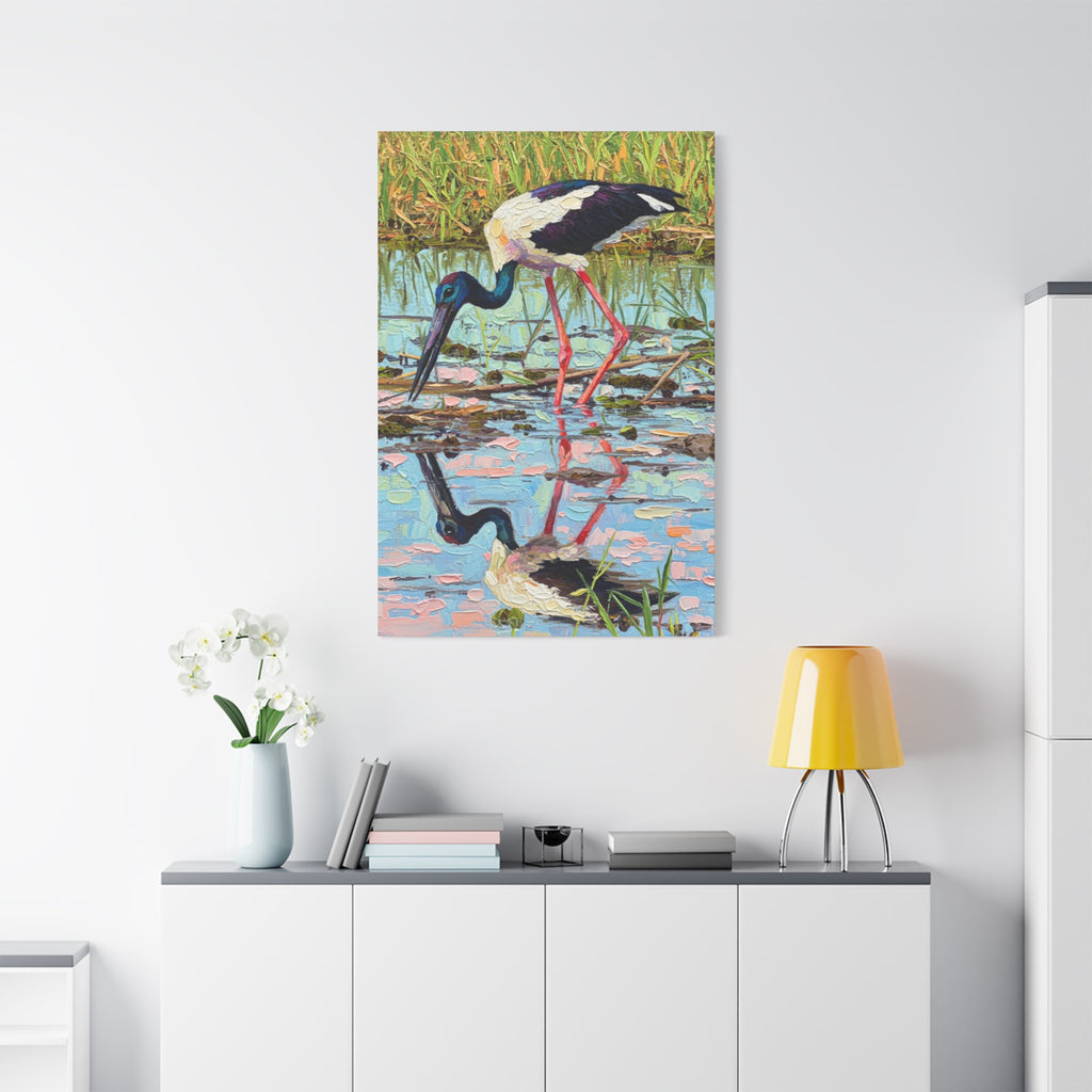 Black-Necked Stork Reflection Canvas