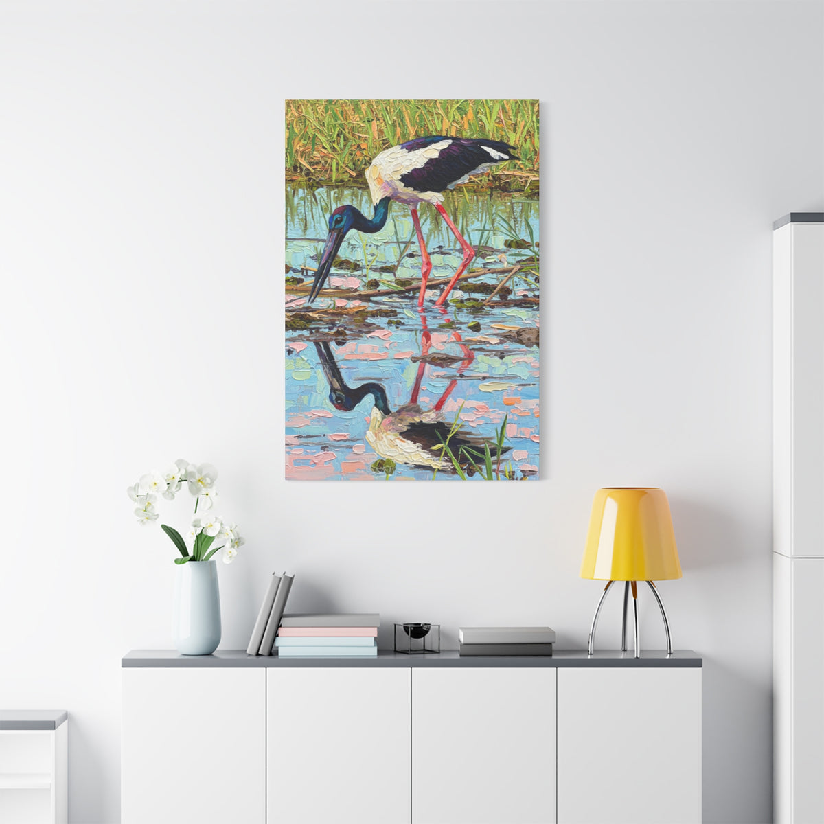 Black-Necked Stork Reflection Canvas