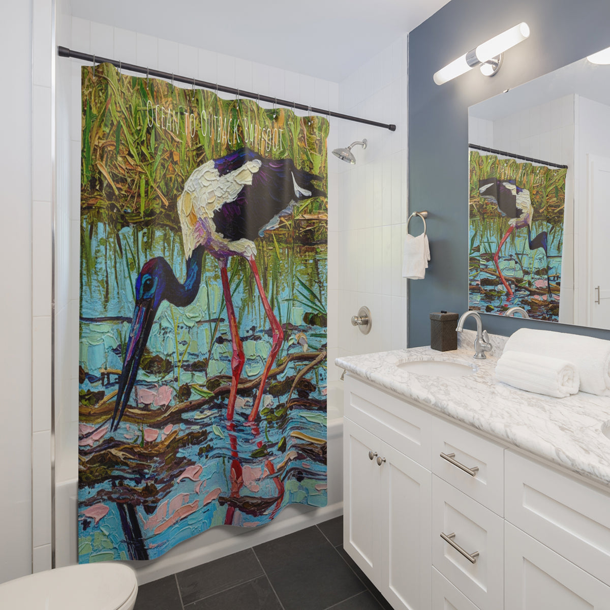 Black-Necked Stork Wetlands Shower Curtain