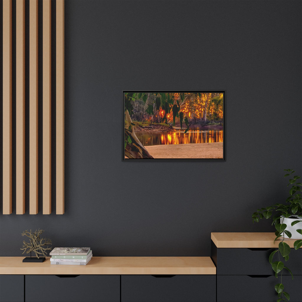 Sunset Riverbank Framed Canvas