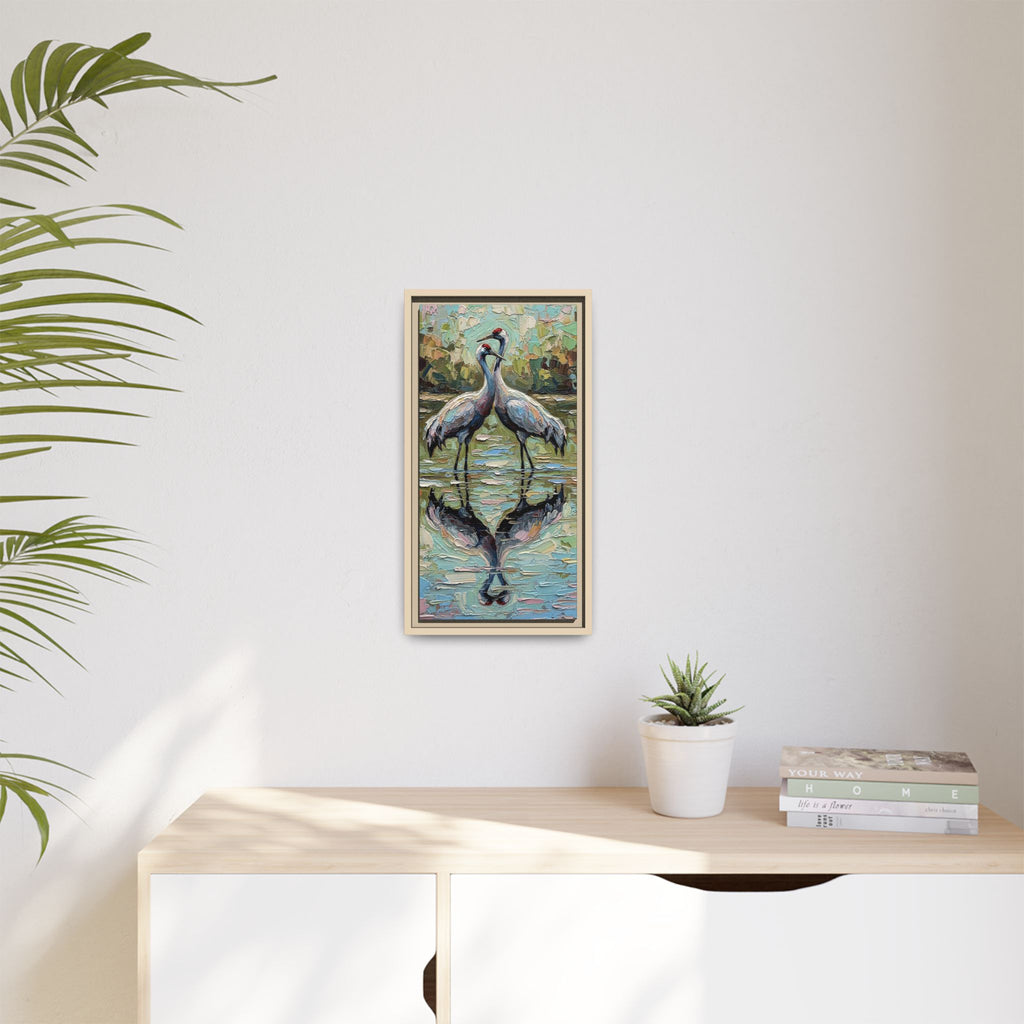 Framed Brolga Reflection Canvas Art