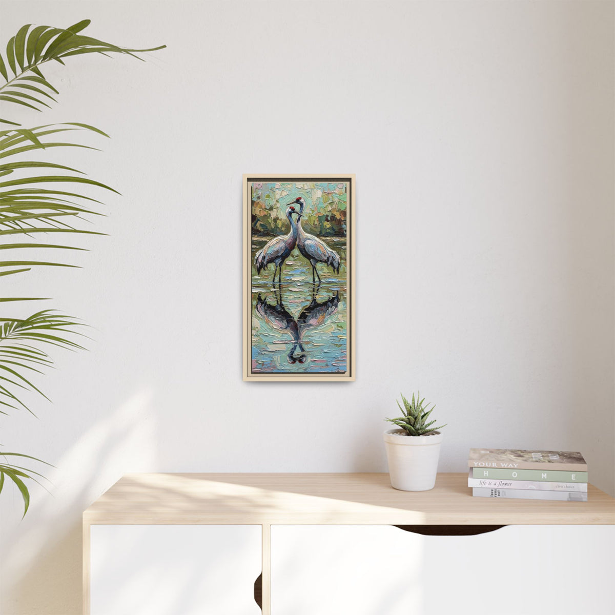 Framed Brolga Reflection Canvas Art