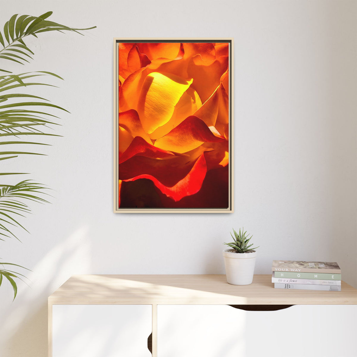 Tequila Sunrise Rose Framed Canvas