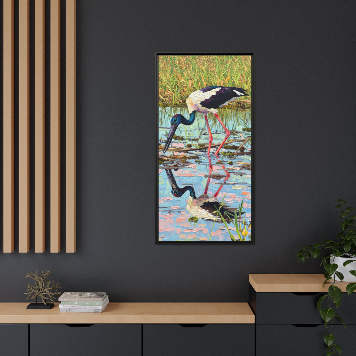 Black-Necked Stork Framed Canvas