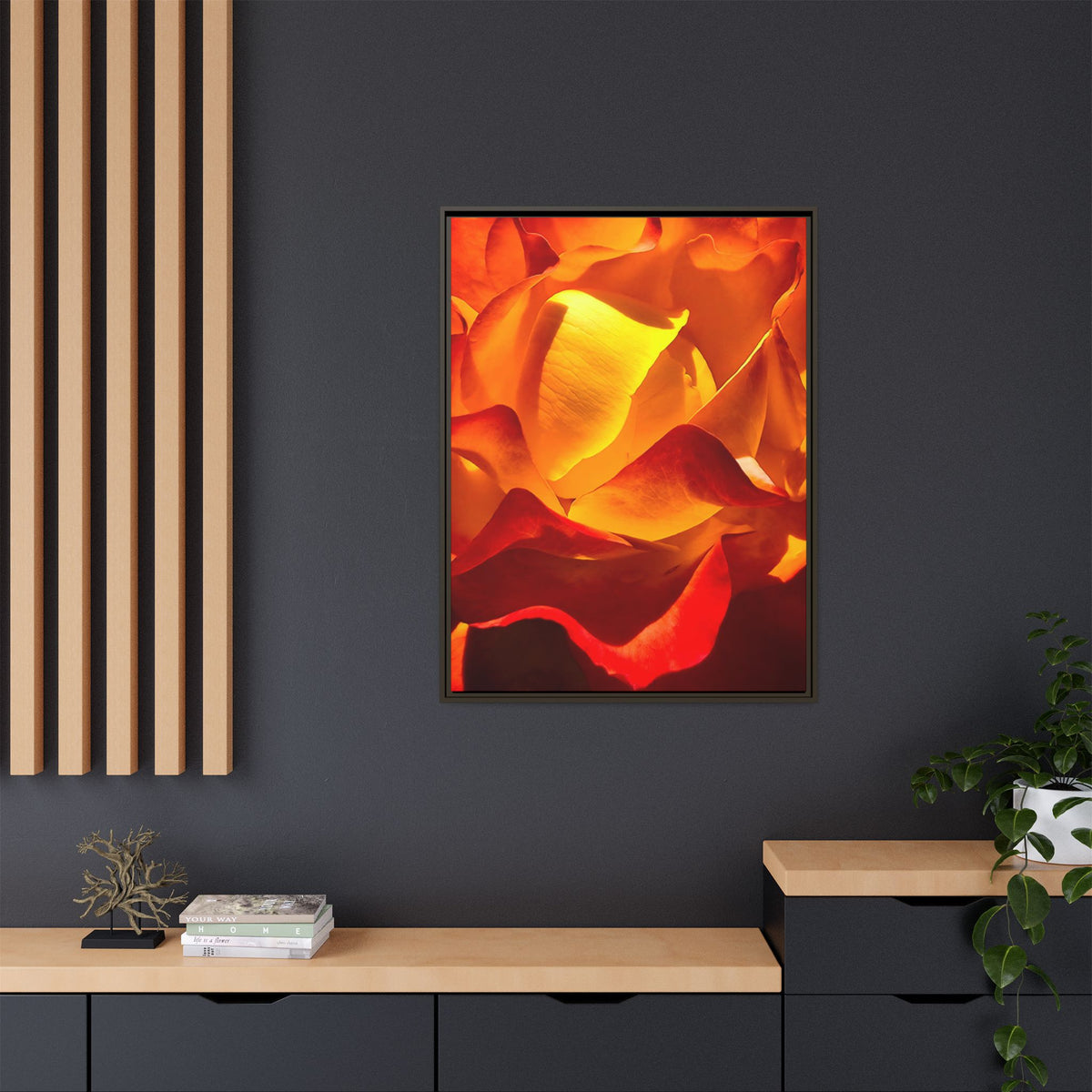 Tequila Sunrise Rose Framed Canvas