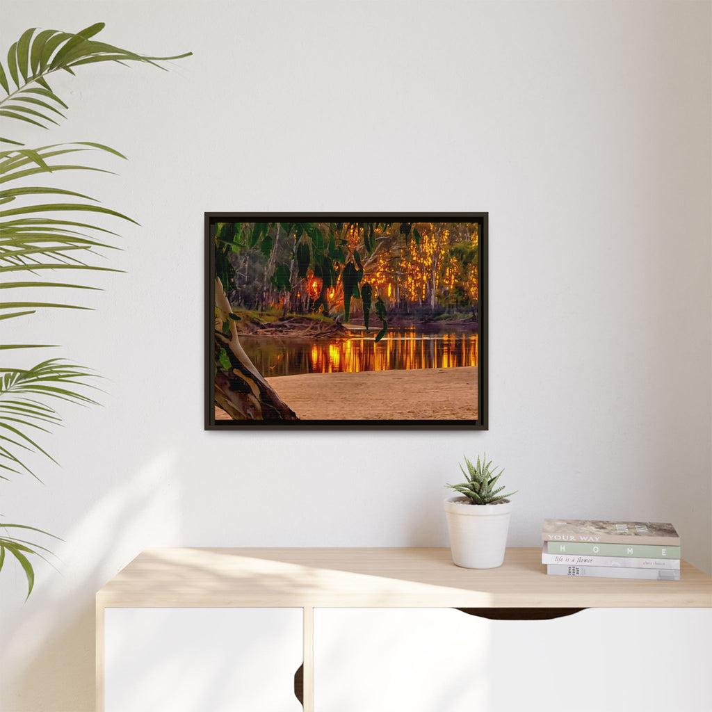 Sunset Riverbank Framed Canvas