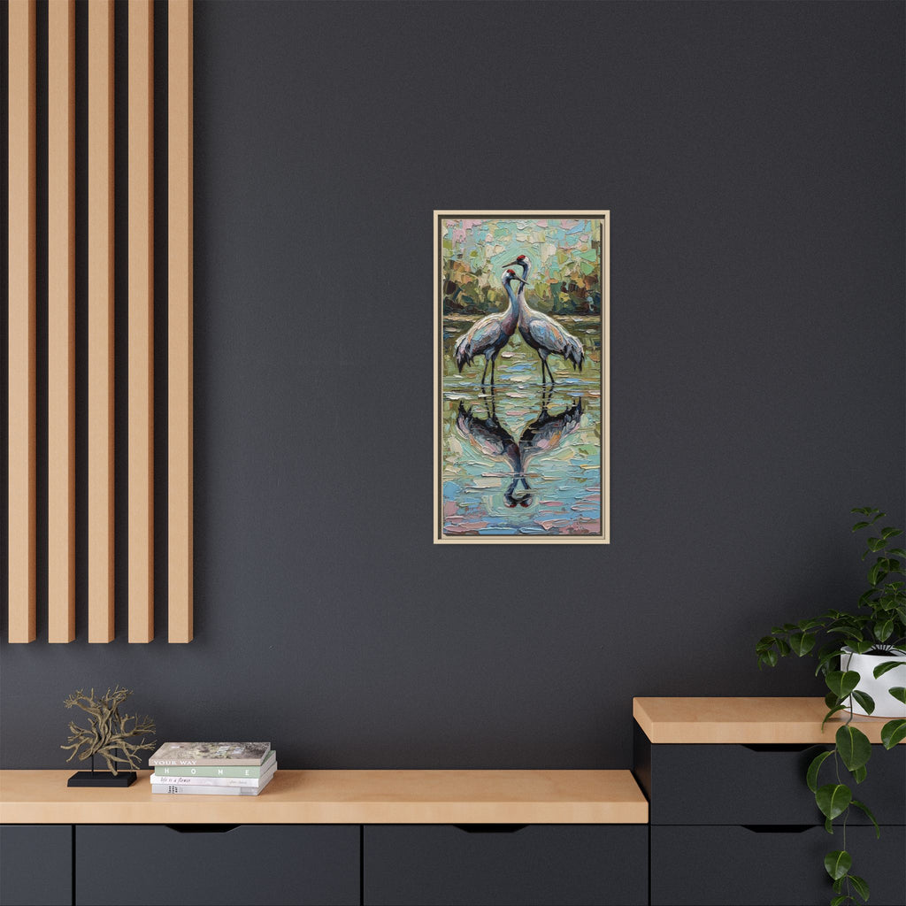 Framed Brolga Reflection Canvas Art