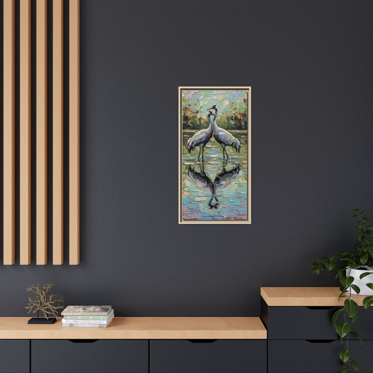Framed Brolga Reflection Canvas Art