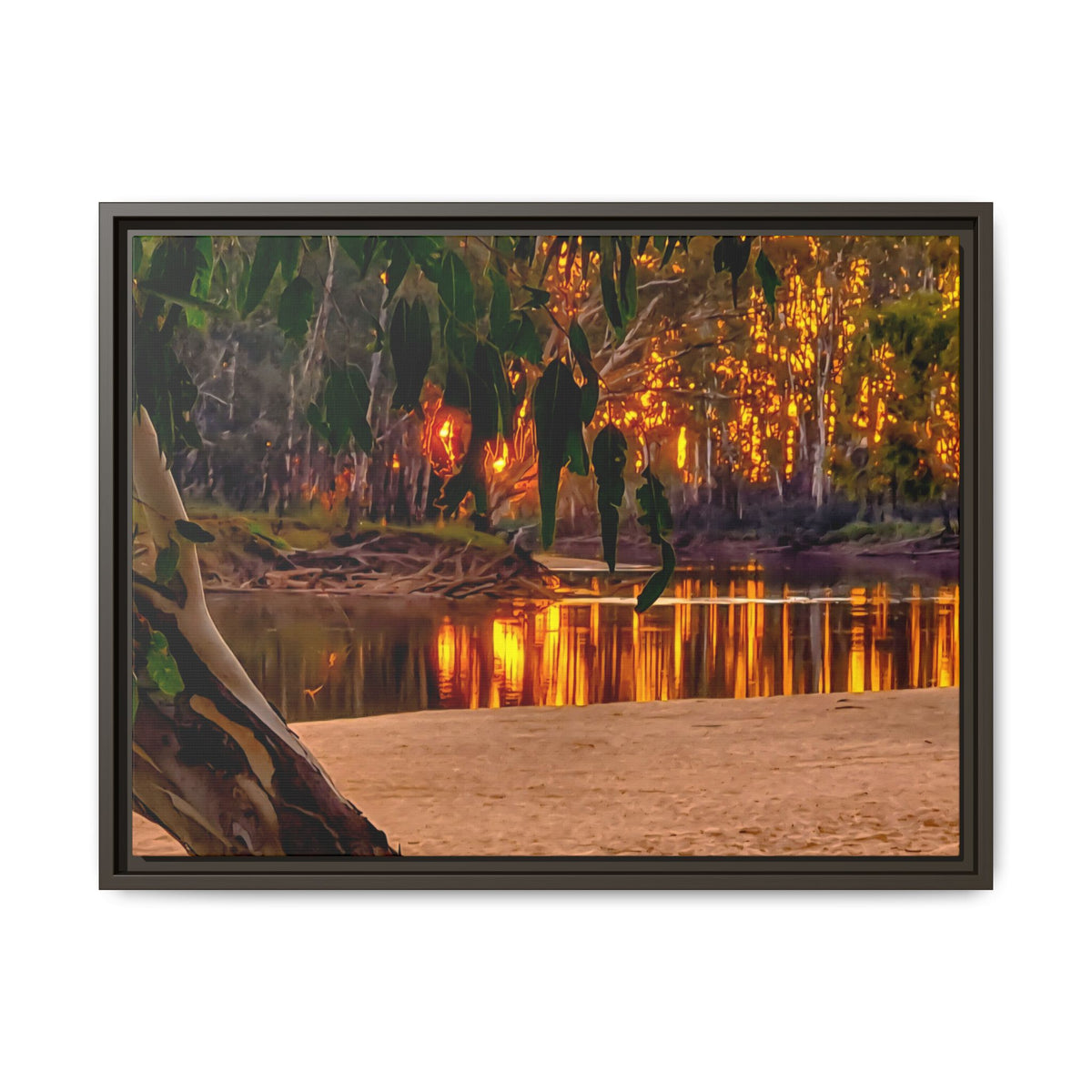Sunset Riverbank Framed Canvas